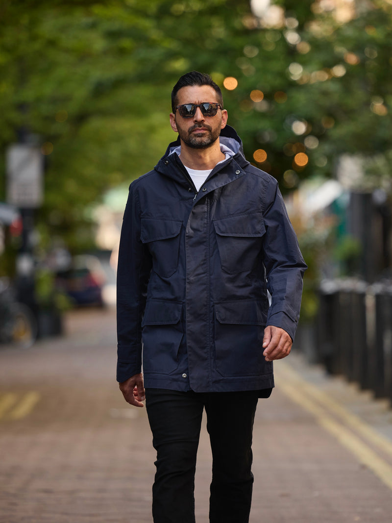 Waxed Hooded Field Coat 2026 Dark Blue