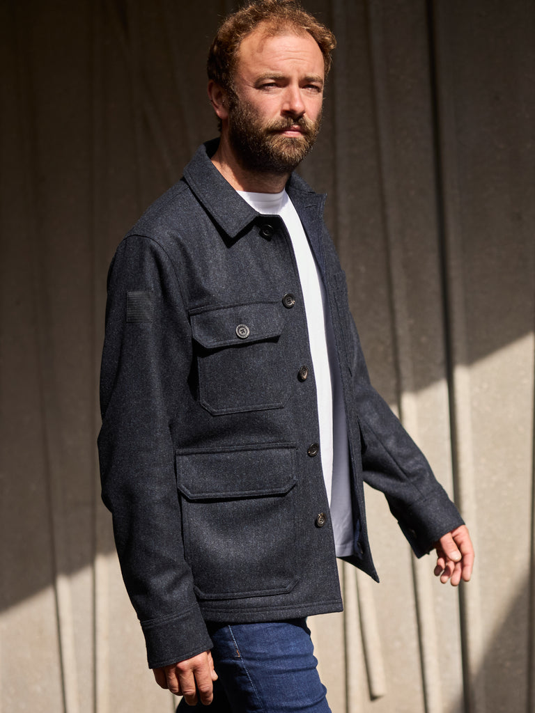 Merino Woodland Workers Jacket 2026 Dark Navy Herringbone