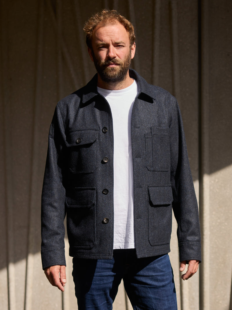 Merino Woodland Workers Jacket 2026 Dark Navy Herringbone