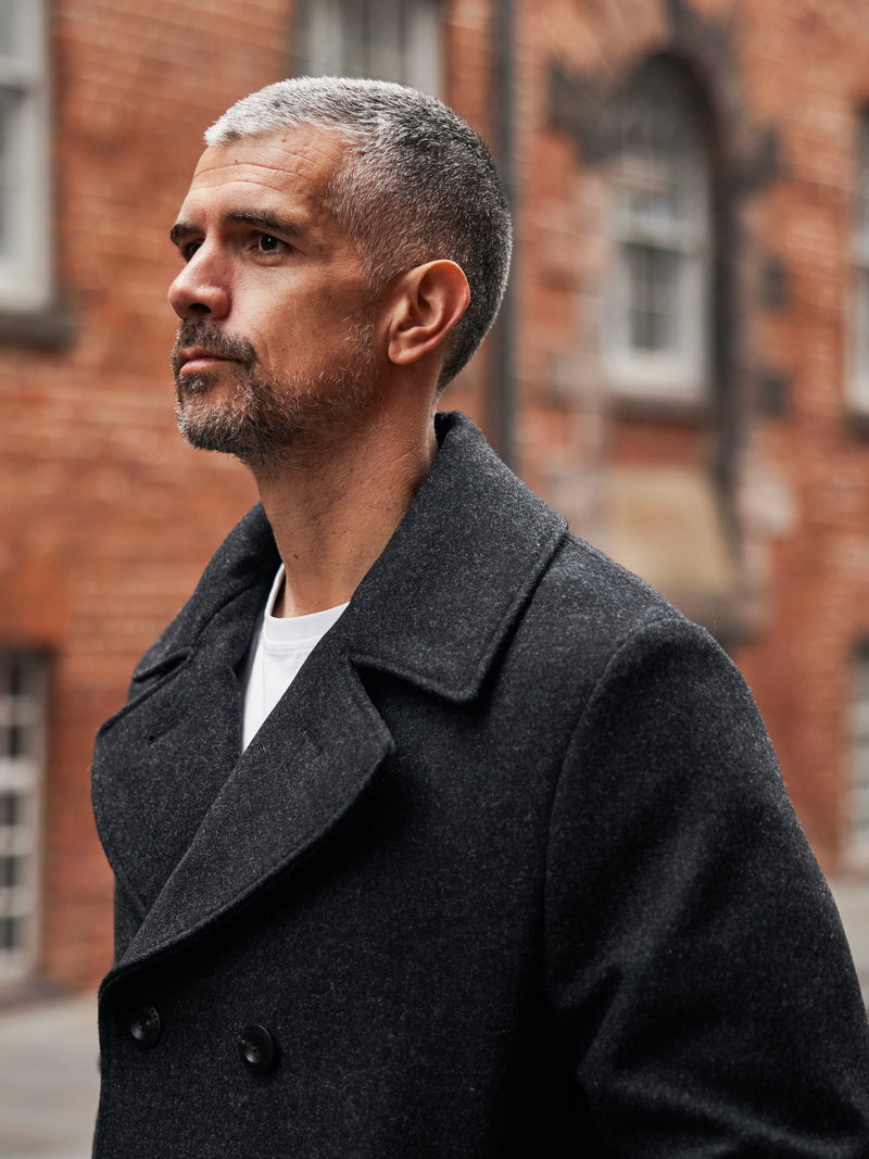 Pure Wool Quilted Peacoat 2026 Charcoal Grey