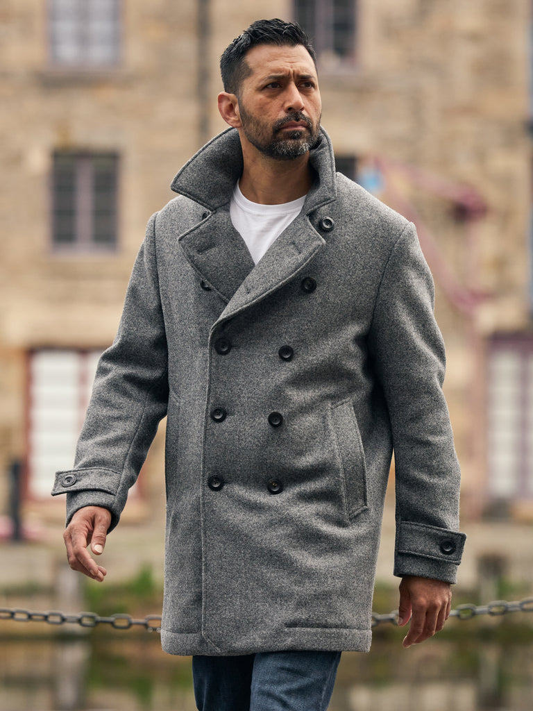 Pure Wool Quilted Peacoat 2026 Salt and Pepper Grey