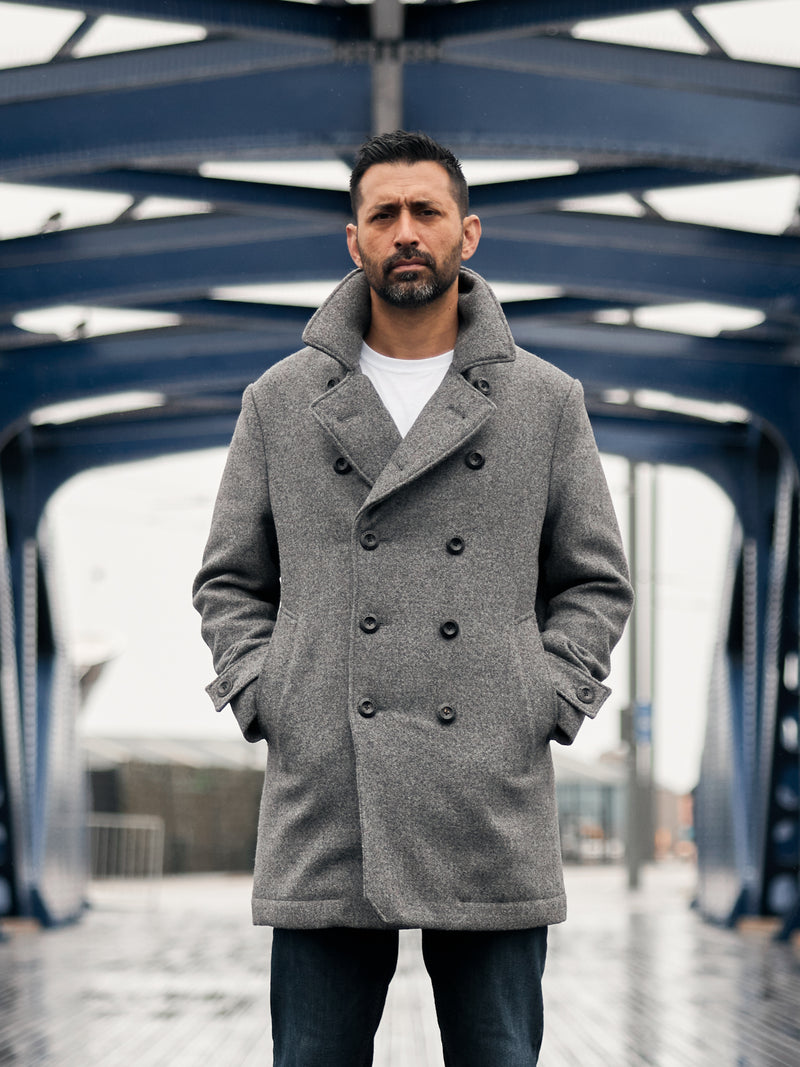 Pure Wool Quilted Peacoat 2026 Salt and Pepper Grey