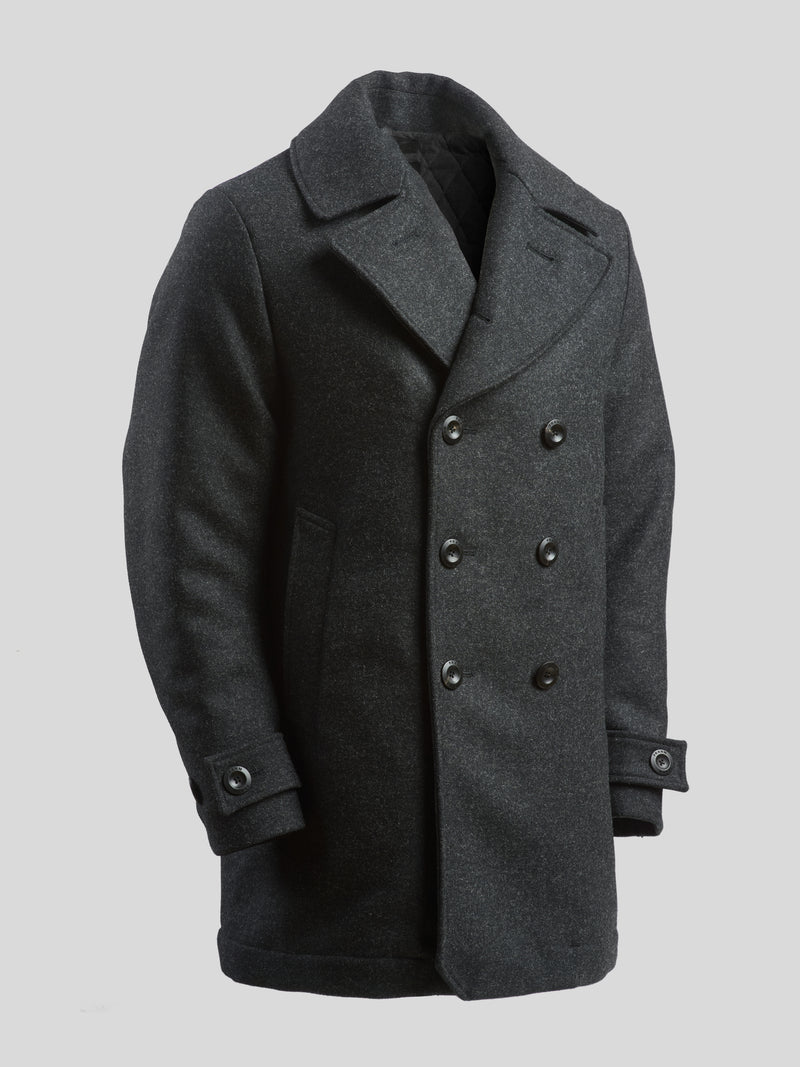 Pure Wool Quilted Peacoat 2026 Charcoal Grey