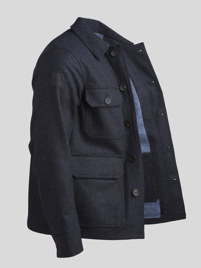 Merino Woodland Workers Jacket 2026 Dark Navy Herringbone