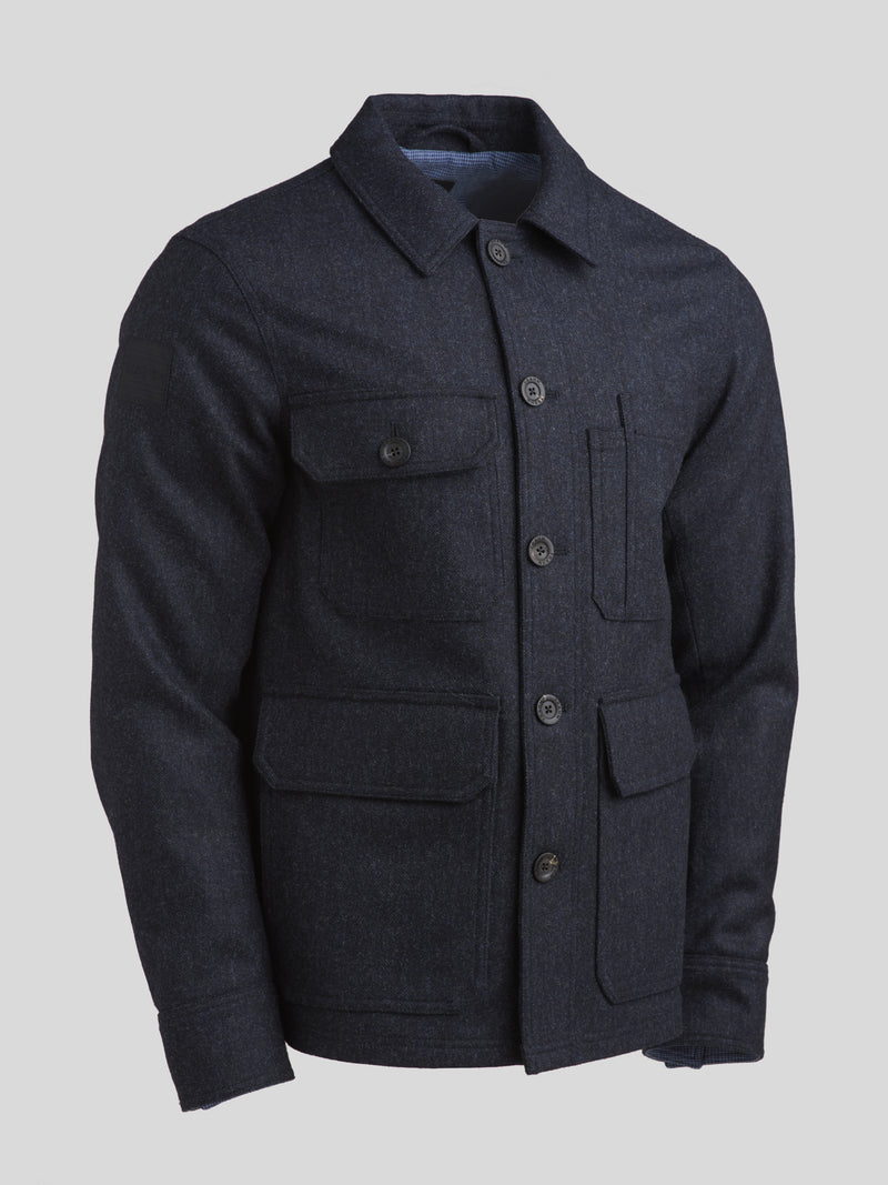 Merino Woodland Workers Jacket 2026 Dark Navy Herringbone