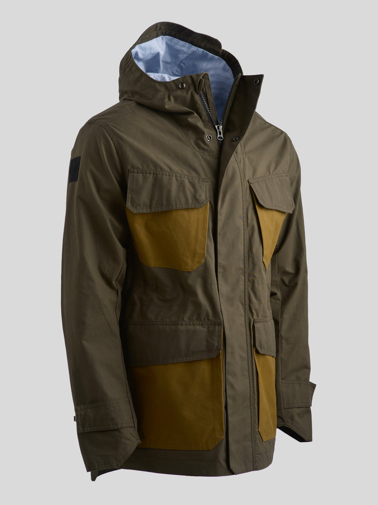 Waxed Hooded Field Coat 2026 Military Green with Tan