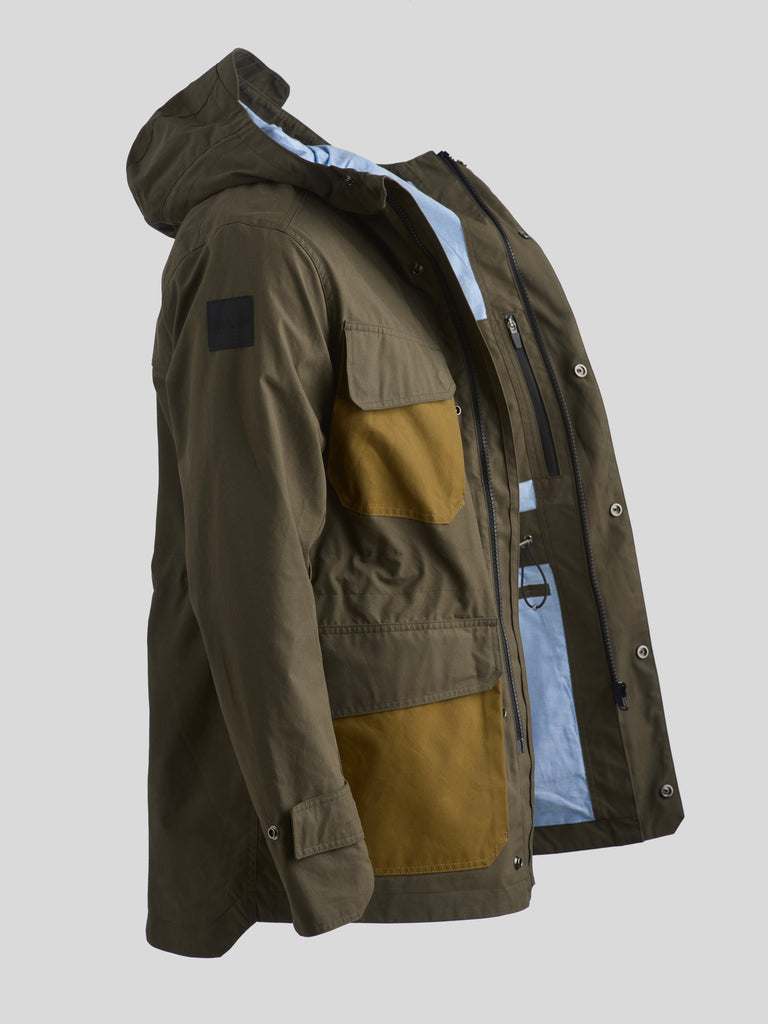 Waxed Hooded Field Coat 2026 Military Green with Tan