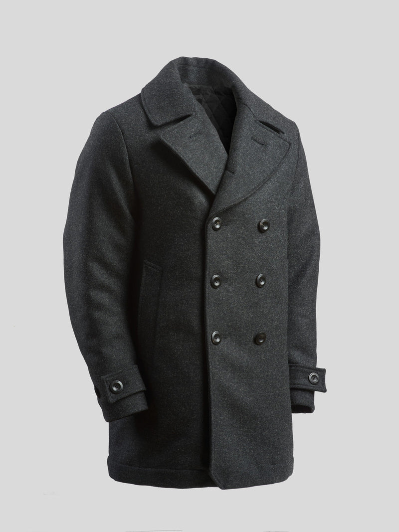 Pure Wool Quilted Peacoat 2025 Charcoal Grey