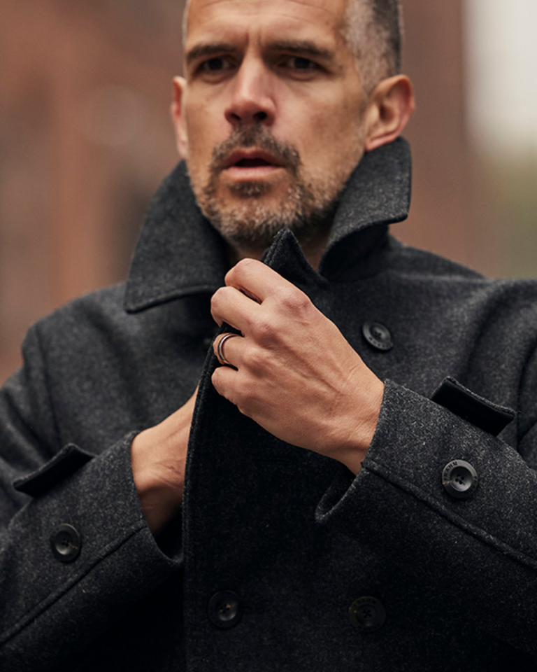 Pure Wool Quilted Peacoat 2025 Charcoal Grey