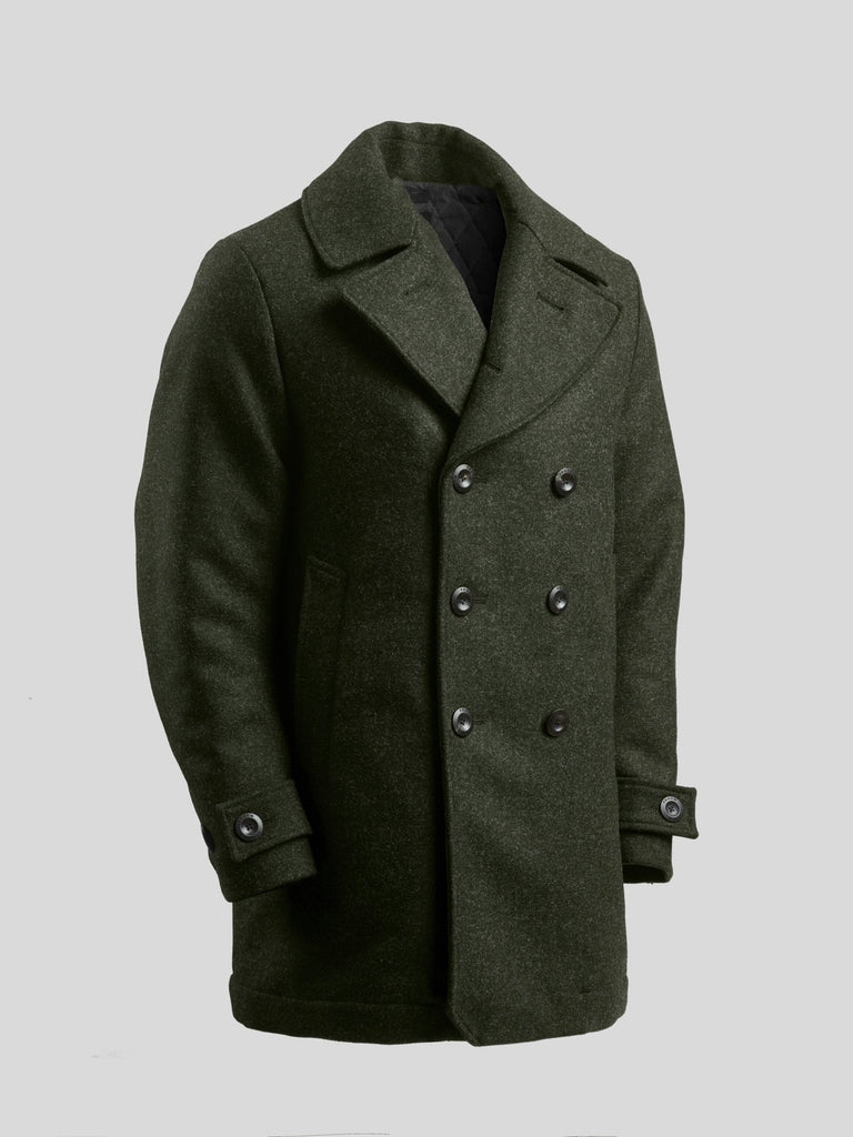 Pure Wool Quilted Peacoat 2025 Dark Green